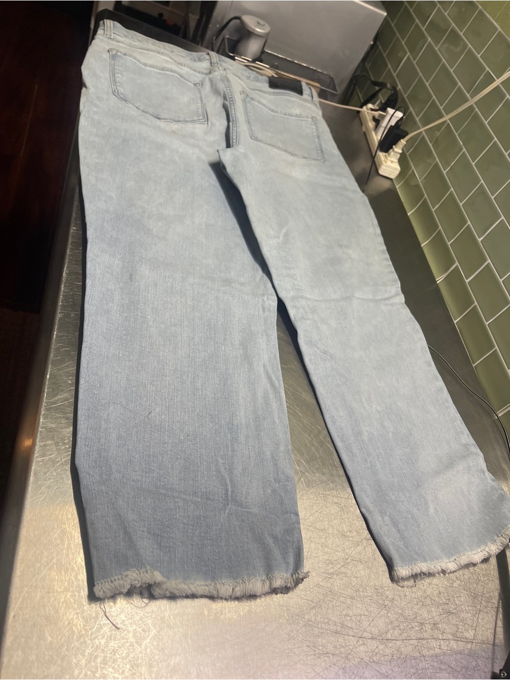 DKNY Light Blue Cropped Straight-Leg Jeans with Frayed Hem